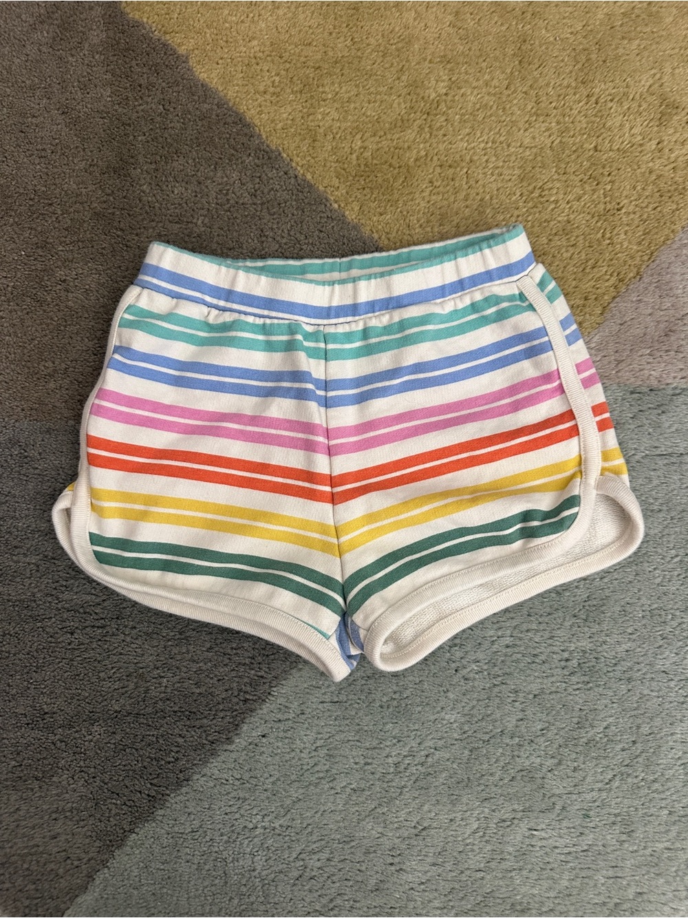 Hanna Andersson Rainbow Stripe Cotton Athletic Shorts - White Base